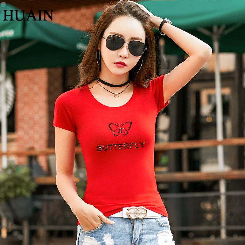 Красная летняя футболка для фитнеса Женская 2019 Новый корейский стиль короткий