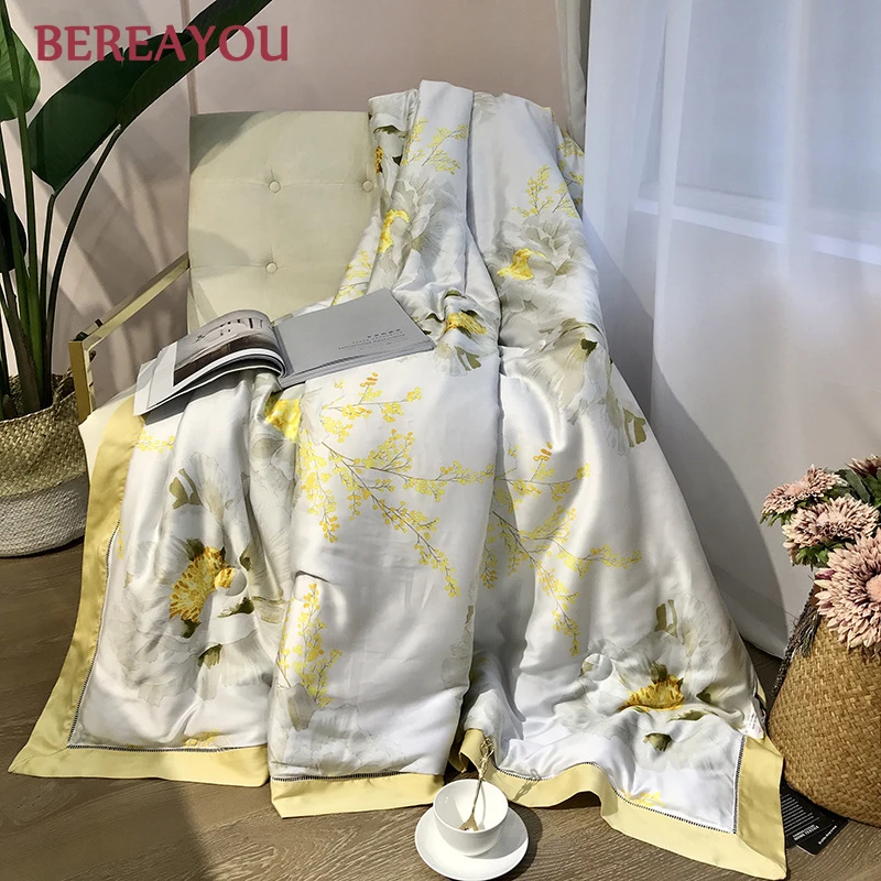 60 S Tencel хлопковые летние стеганые одеяла одеяло с растительным принтом кровать King