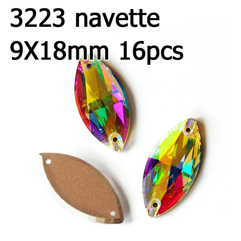 Navette 9x18mm 16pcs Кристалл AB пришить стразы различные Стразы радужные бусины Стразы для шитья ювелирных изделий платье гимнастика украшения одежды - Цвет: Navette 9x18mm 16pcs
