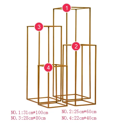 Lacquer gold 4pc set Свадебный сценический фон центральный макет металлический Железный позолоченный геометрический прямоугольник квадратная рамка цветок стенд украшения реквизит - Цвет: Lacquer gold 4pc set