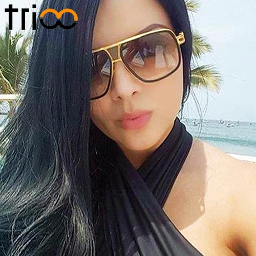 

TRIOO Fashion Brown Sunglasses Women Pilot Gold Sun Glasses For Women Metal UV400 Cool Big Oversized Female Shades