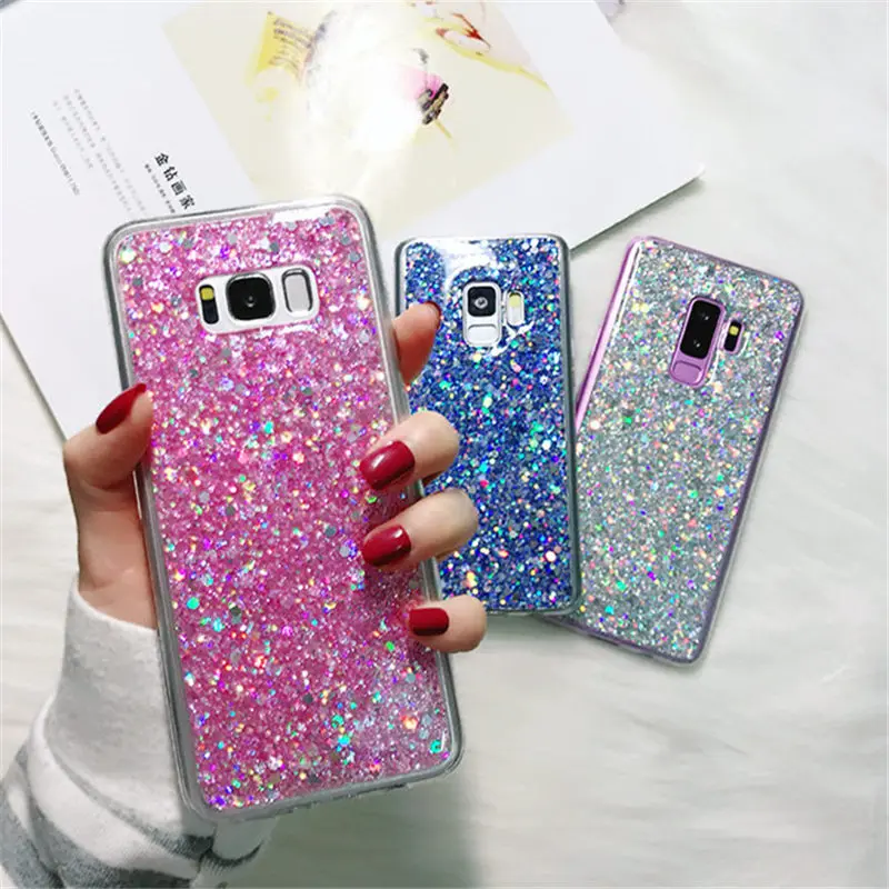 QINUO Bling Glitter Shiny Powder Case for Samsung S8 S9 Plus S7 Edge Soft Silicone For Note 8 9 5 Cover Funda |