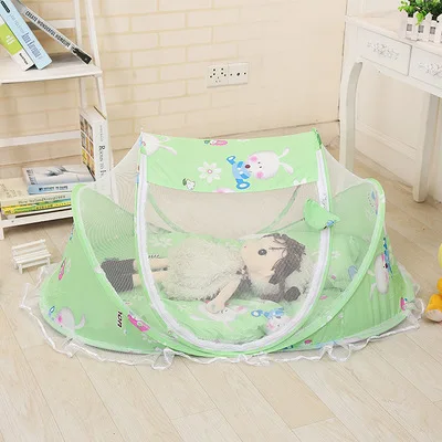 green 4 pcs 110*65*60 см Складные портативные съемные и моющиеся 4 шт. хлопковые детские место для сна+ кроватка сетка+ музыкальная сумка+ детская подушка для 0-3Y - Цвет: green 4 pcs