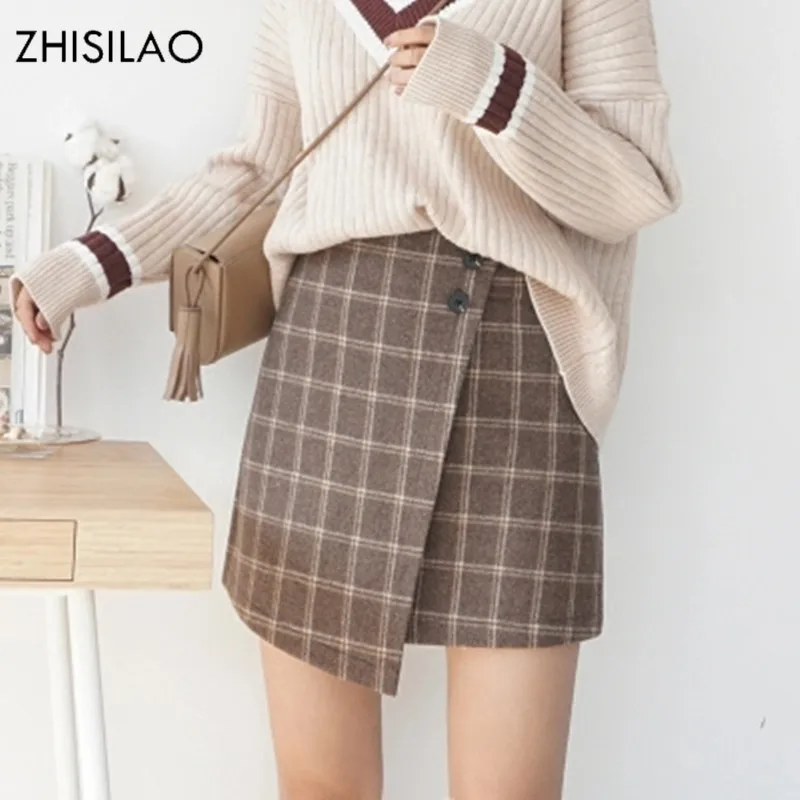 Zisilao, женские юбки, Женская юбка-карандаш, Лолита, облегающая, высокая талия, юбка под жакет, клетчатая юбка, винтажная, шерстяная