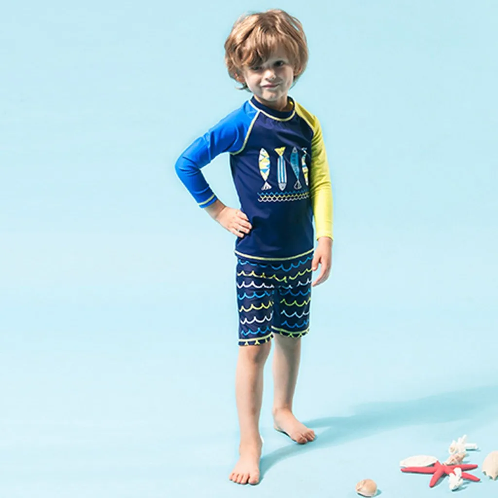 Kids Clothes Boys Girls Cartoon Fish Tops+Wave Shorts+Hat Sunsuit Swimwear Baby Sets Vestiti Bambina |