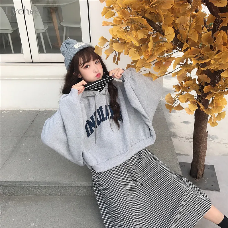 Личи Harajuku поддельные две части Письмо печати толстовка с длинным рукавом осень