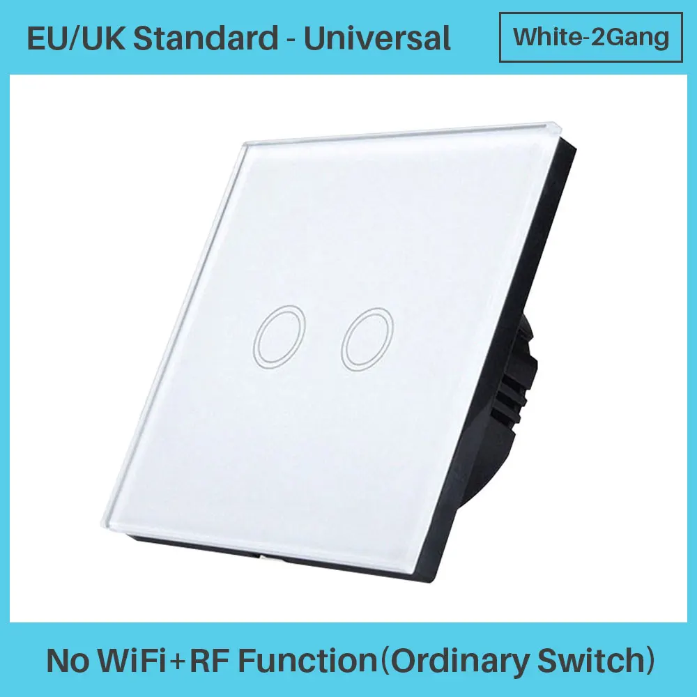 White Ordinary 2Gang WiFi умный сенсорный переключатель Панель ЕС Великобритания стандарт WiFi+ RF через приложение управление Умный дом Голосовое управление с Amazon Alexa Google Home Mini - Цвет: White Ordinary 2Gang