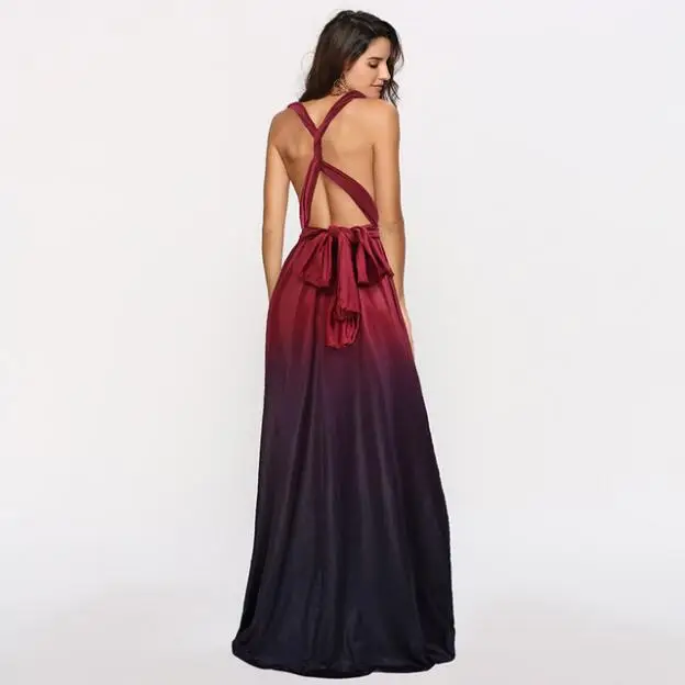 Gradient wine red Летнее сексуальное женское платье макси, красное бесконечное длинное платье, многоканальное платье для подружек невесты, платье для вечеринок - Цвет: Gradient wine red