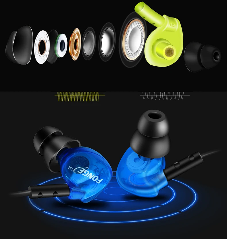 Водонепроницаемые наушники Fonge вкладыши HIFI Спортивная басовая гарнитура с