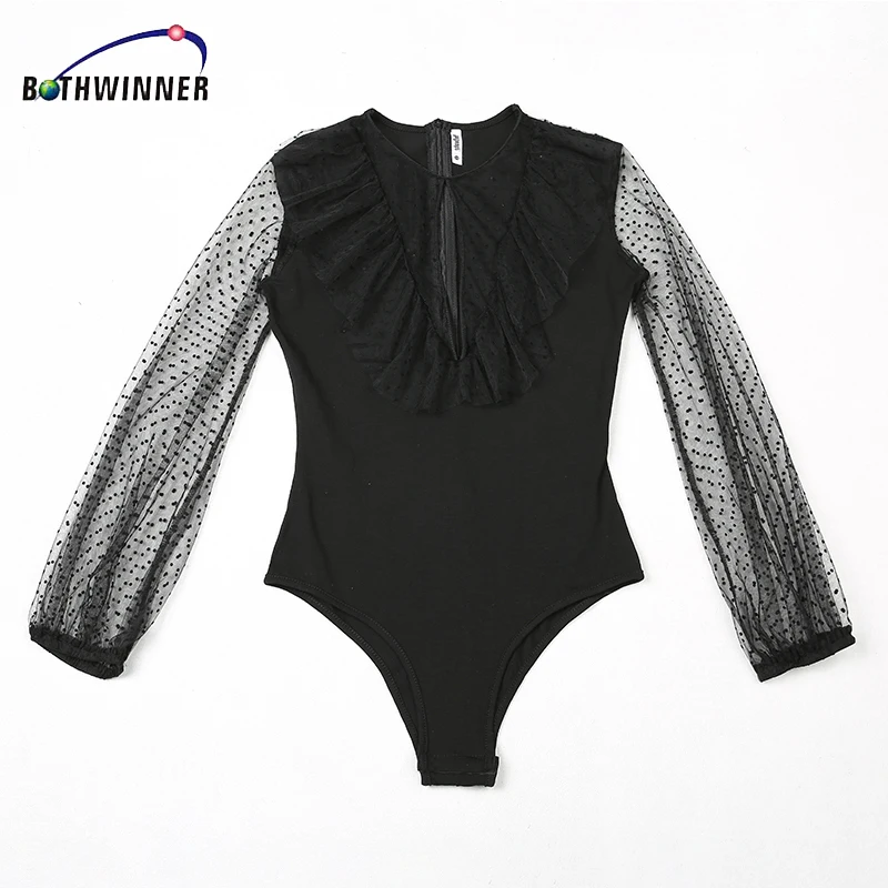 Боди женское Сетчатое в горошек с длинным рукавом|skinny jumpsuit|jumpsuits for womensleeve bodysuit |