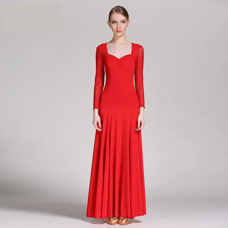 2018 Newest Luxury sexy lady Ballroom Dance Dress Jazz/Waltz/Tango long sleeves Standard 3 colors | Тематическая одежда и
