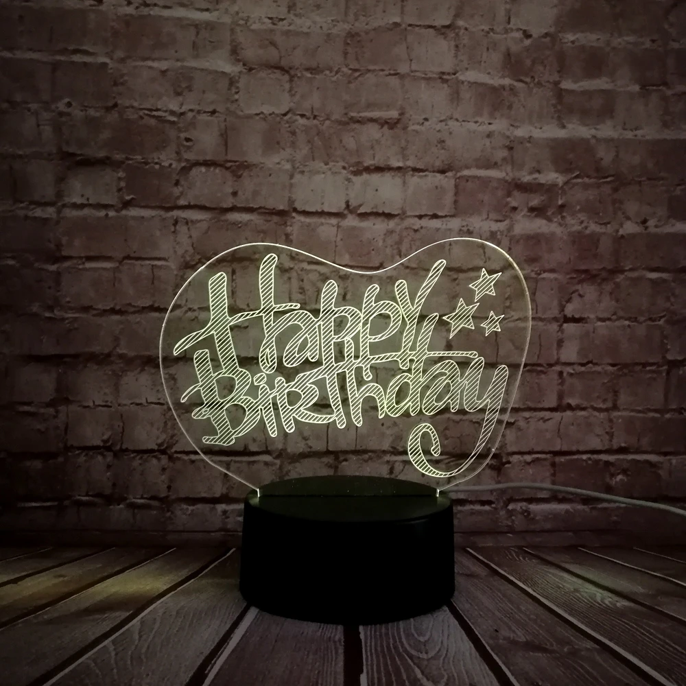 2017 креативный 3D светодиодный USB светильник с надписью Happy Birthday Word 7 цветов