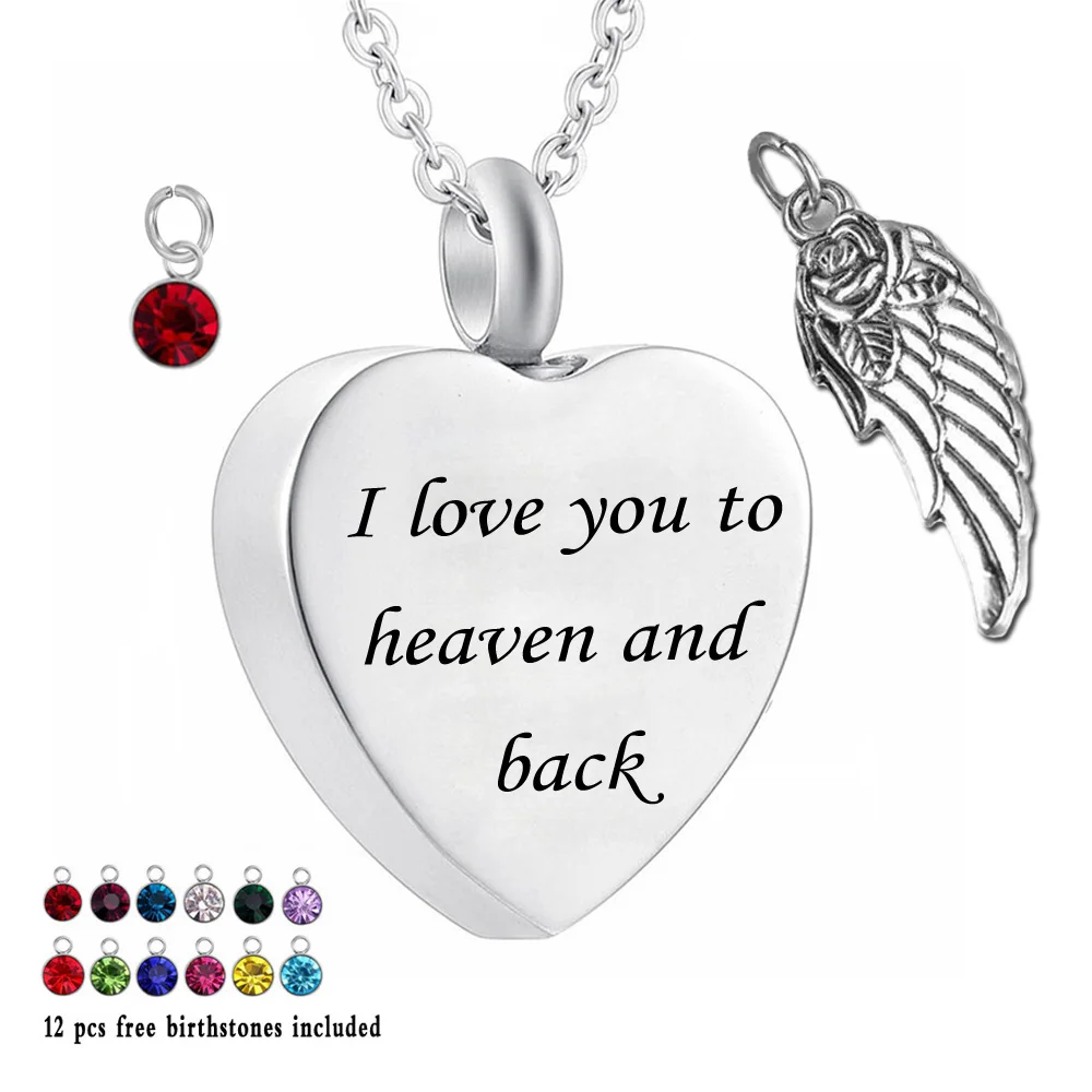 

I Love you to heaven and back 12 Piece Birthstone Crystal Urn Necklace Heart Memorial Keepsake Holder Pendant Ashes