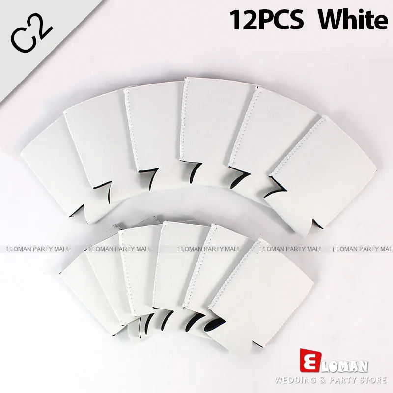 C2-White-12PCS 12 шт., рукав-охладитель для пива, ELOMAN, украшение для свадебной вечеринки, однотонный цвет, на заказ, дешевая бутылка, удобная пивная банка, держатель, подарок - Цвет: C2-White-12PCS
