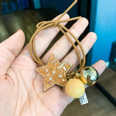 Light Brown Fashion Hairbands Crystal Bead Headbands Ponytail Holder Girls Five-pointed Star Elastic Hair Band for Women Hair Accessories - Цвет: Light Brown