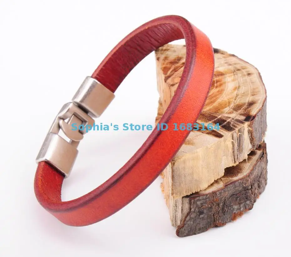 Мужской Браслет манжета BL07 оранжевый тонкий простой кожаный браслет|bracelet