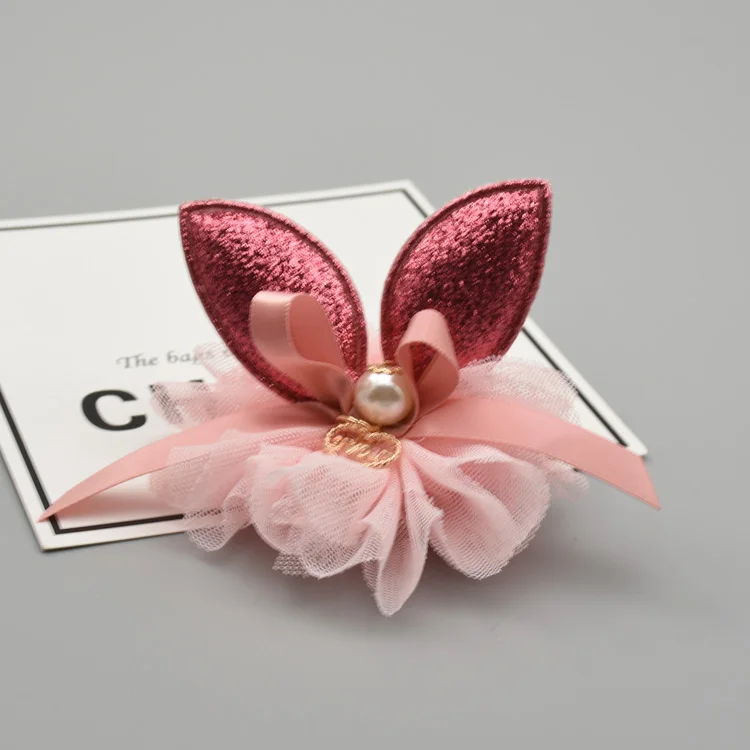 

Boutique 12pcs Fashion Cute Lace Bow Rabbit Ears Hairpins Solid Glitter Animal Ears Hair Clips Princess Hair Accessories