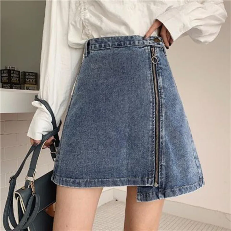 Женский ассиметричный с высокой талией джинсовая юбка женская весна лето 2019
