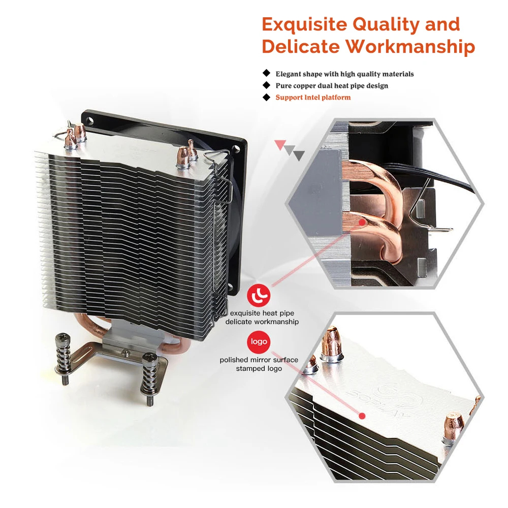 SOPLAY для Intel AMD CPU Cooler 2 тепловые трубки 3pin 9 см вентилятор ПК настольный компьютер