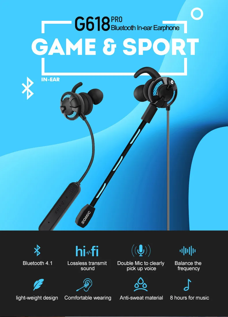 SOMIC G618pro Профессиональная игра стример Игровые наушники геймер bluetooth наушники вкладыши гарнитура с микрофоном музыкальные наушники