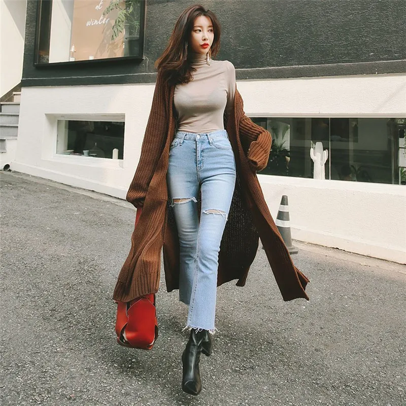 Korean Fashion Women Sweater Cardigan Autumn Winter Long Sweaters Coats Woman Solid 2019 |