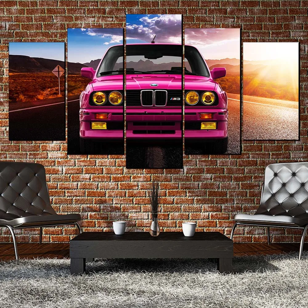 Wall Art Холст Масло Картины BMW M3 розовый спортивный автомобиль пейзаж для Гостиная