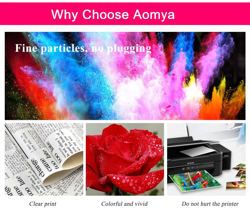 Aomya 4 цвета на основе красителя пополнения чернил комплект для Epson L100 L110 L120 L132 L210 L222 L300 L312 L355 L350 L362 L366 L550 L555 принтер