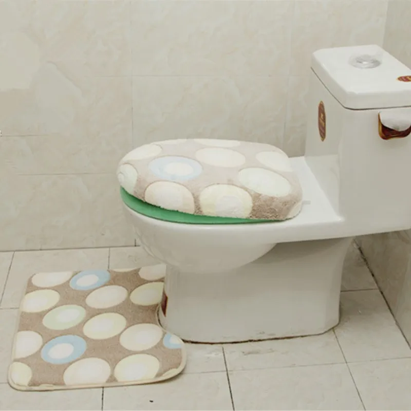 3 Pieces/Set Warm Heart Pattern Anti-Silp Bath Mat Flannel Contour Rug Lid Toilet Cover Carpet Bathroom Set | Дом и сад