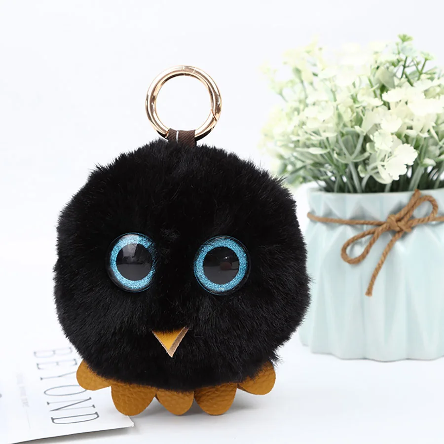 Trendy Plush Soft Cartoon Animals Stuffed Mini Big Eyes Owl Plush Key chain Bag Xmas Pendants Cartoon Lovely Pendant Gift K0001 - Цвет: black