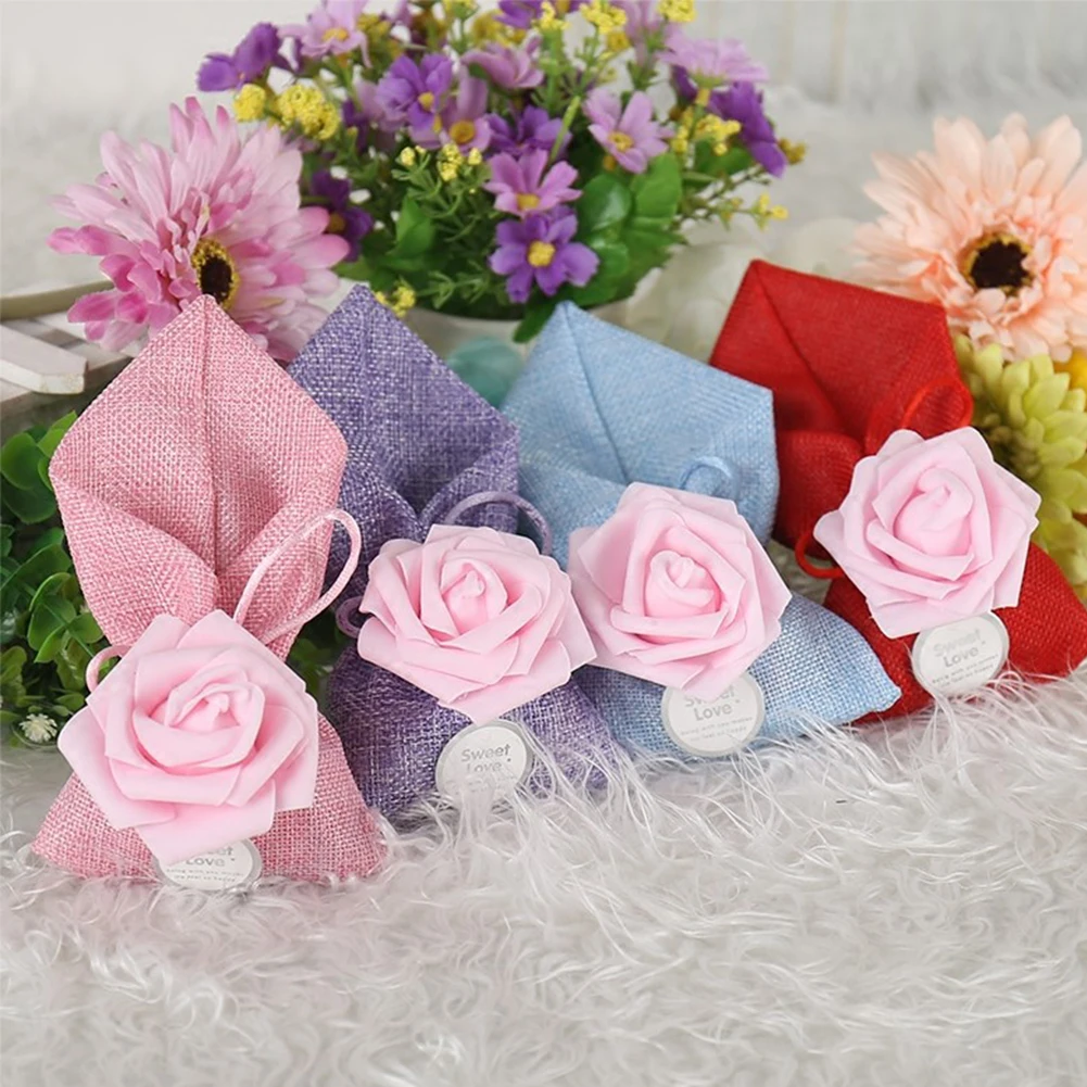 Мешковина мешок конфет с цветком L Размер 4 шт многоцветные ювелирные изделия