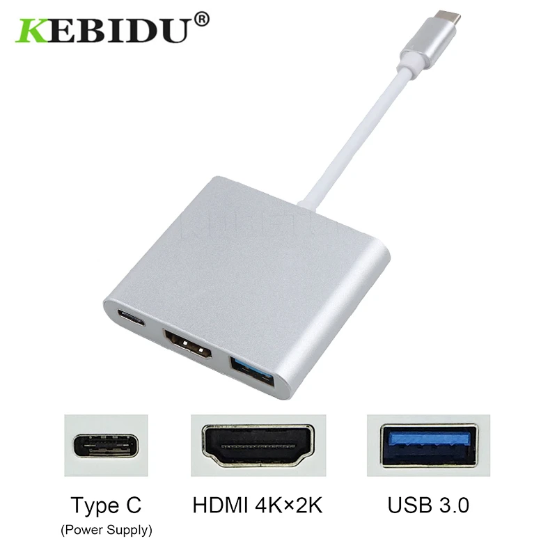 Kebidu типа C на HDMI совместимость с USB 3 0 зарядный адаптер конвертер 1 Hub для Mac MacBook Air Pro