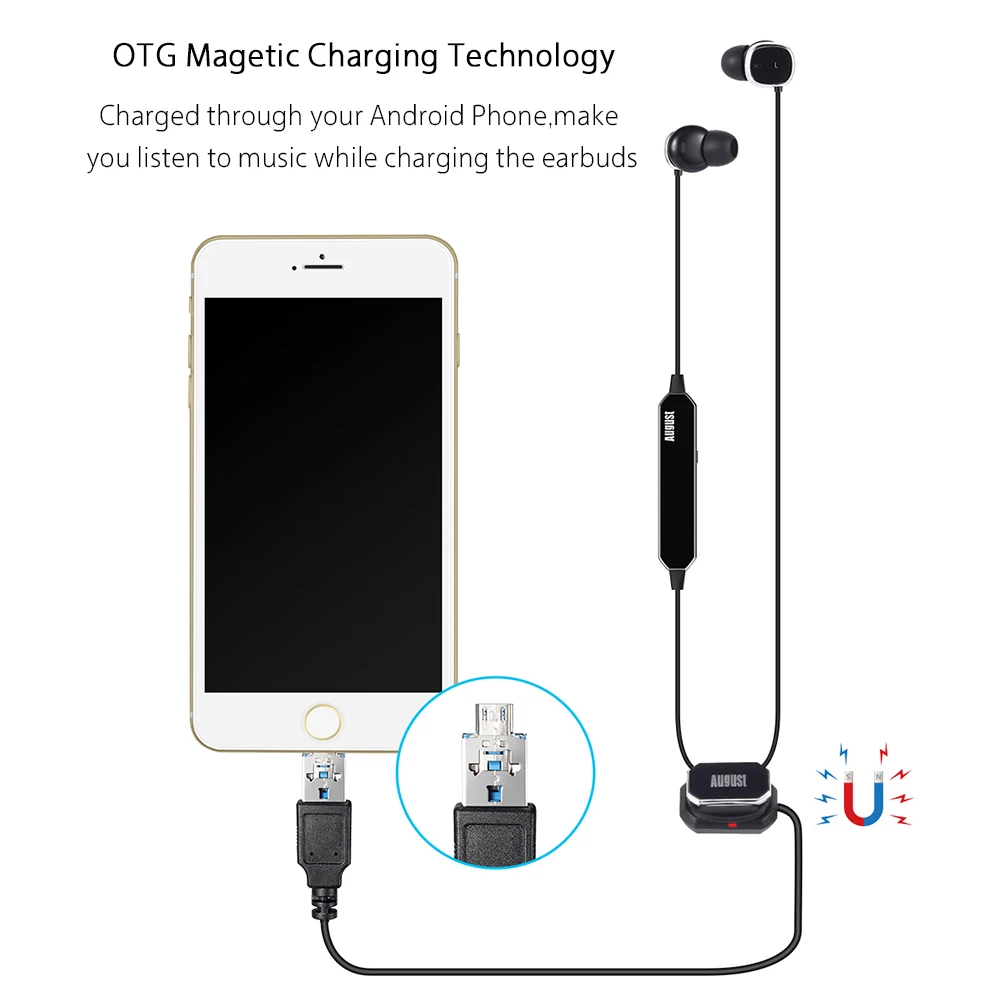 August EP725 беспроводные влагозащитные Bluetooth наушники с активным шумоподавлением ANC