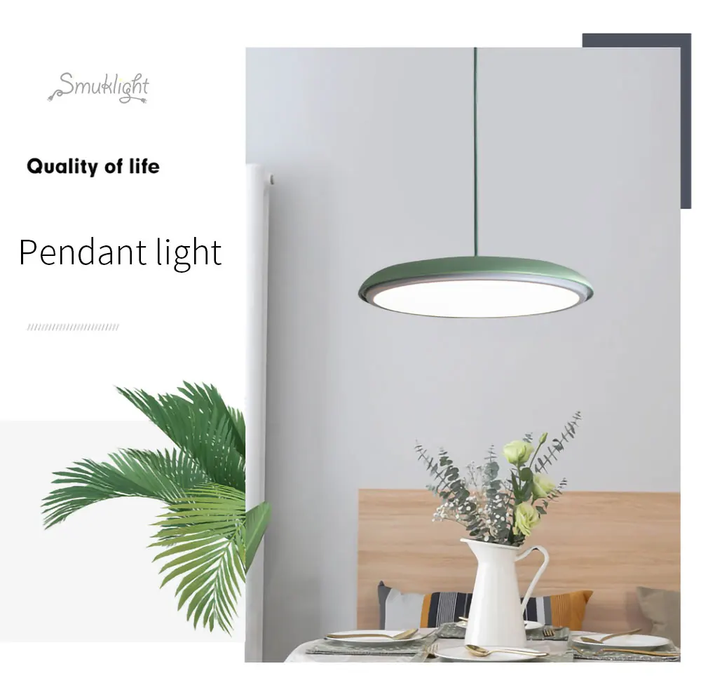 Modern nordic LED Pendant lamp Art Design metal iron Acrylic suspension Round Plate light RC Dimmer creative thin hanging Lamp