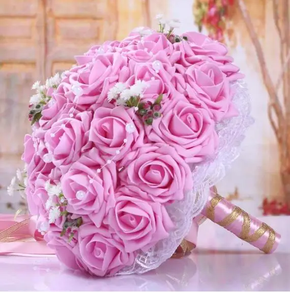 Pe Rose, женские свадебные букеты для невесты, розовые цветы, свадебный букет, Свадебный держатель, Букет пионов, аксессуары - Цвет: Зеленый