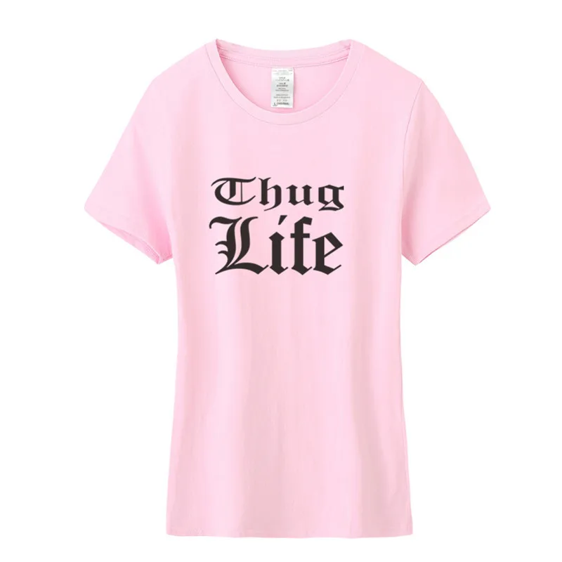 Thug Life футболка Для женщин топы для девочек модные хлопковые хип хоп рэп Тупак 2PAC