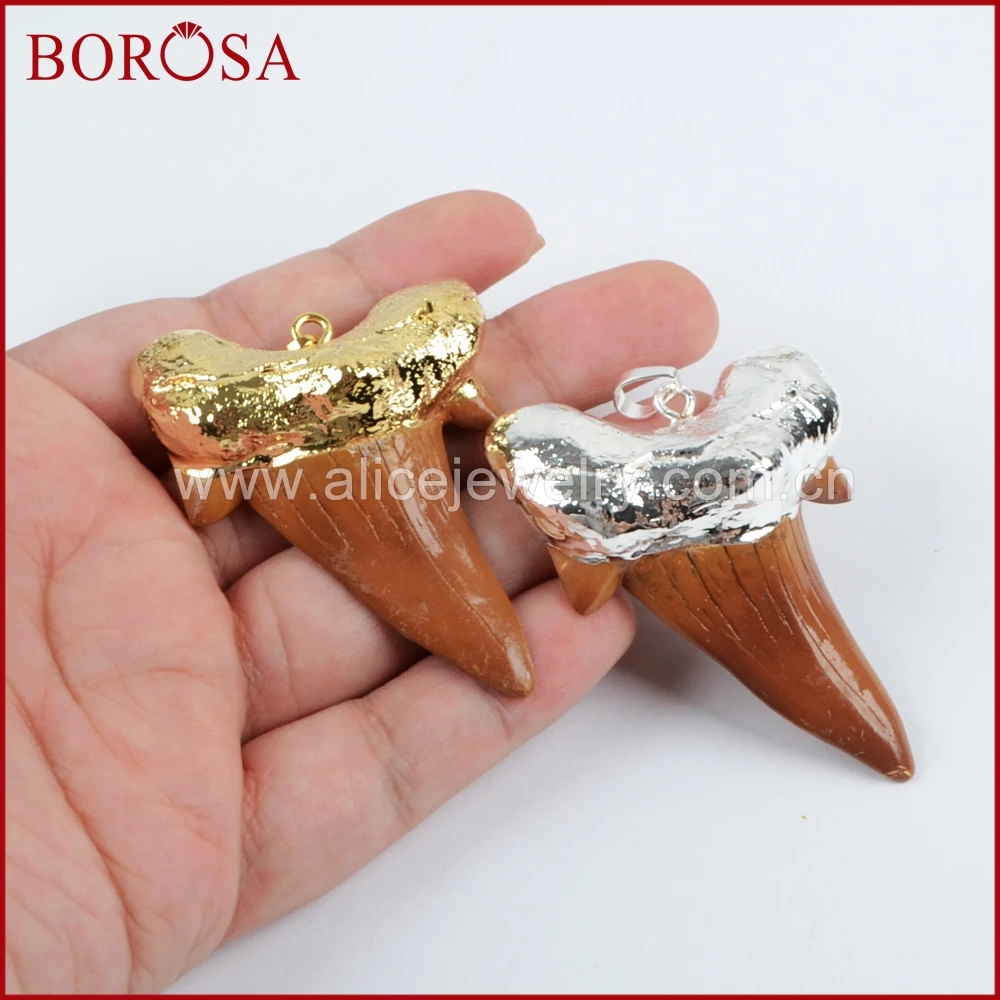 BOROSA распродажа 10 шт. зубы акулы золотой цвет коричневый Смола друзы Кулон Бусы из