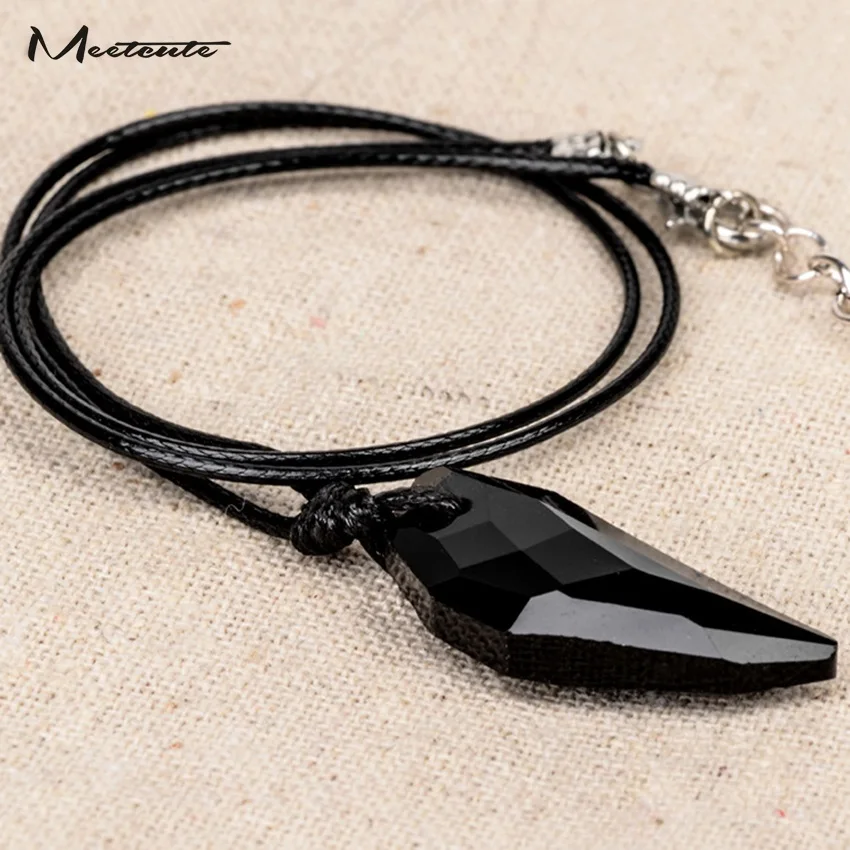 Meetcute Natural Ice Rainbow обсидиановый Новый глаз волк кулон Клык Ожерелья Ручная Веревка