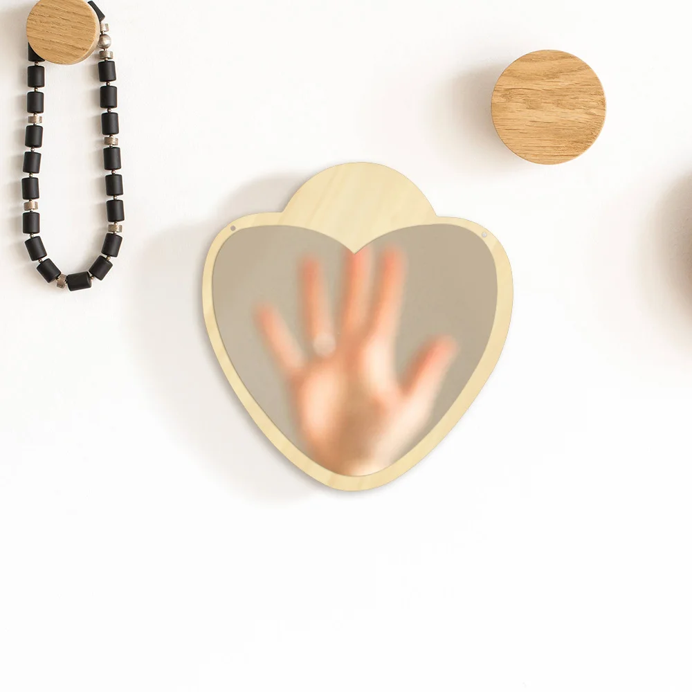 Акриловое настенное зеркало в форме сердца с деревянной спинкой украшение для