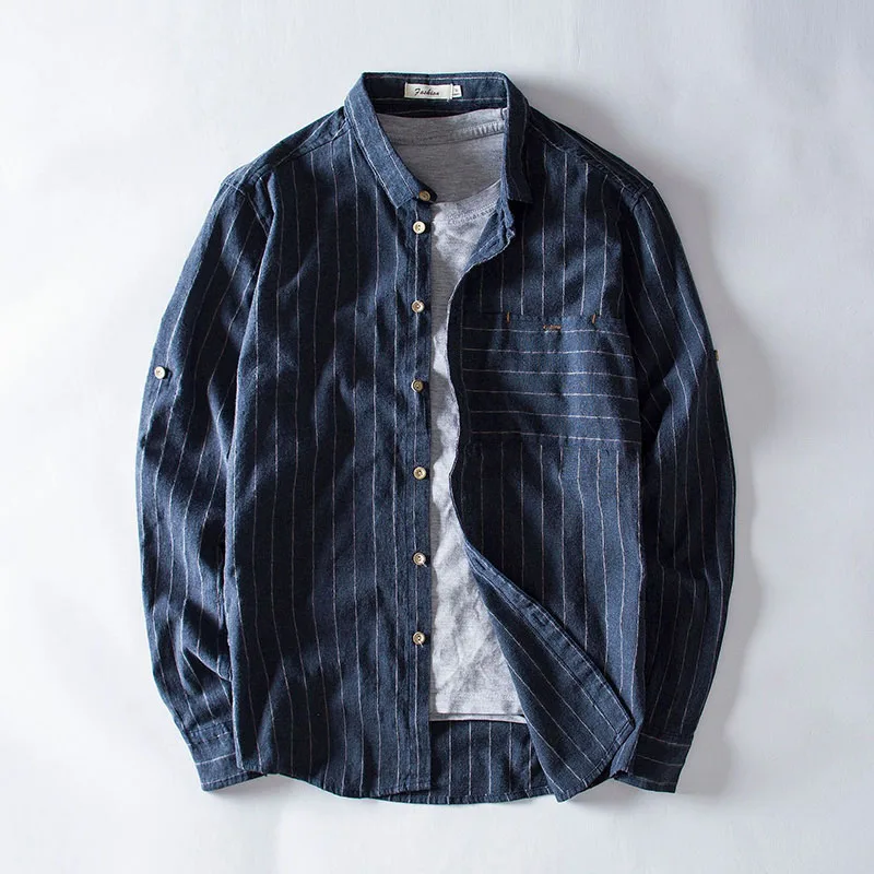 Брендовая мужская льняная рубашка Мужская блузка с длинным рукавом Повседневная