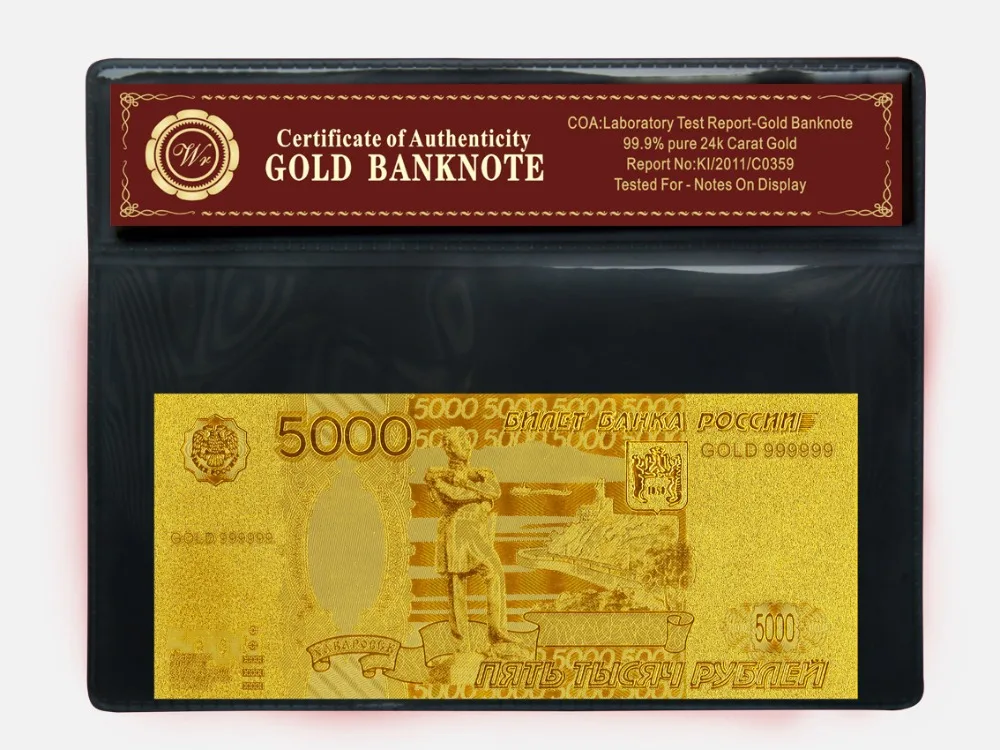 Ограниченные объемы российских счетов 5000 рубль Золотая банкнота PCV оптовая