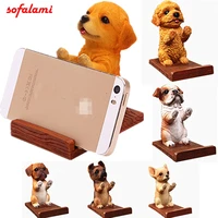 universal cell phone holder wood grain resin 3d animal cute pet smart dog desk decor stand bracket for iphone 5 6 7 8 x plus