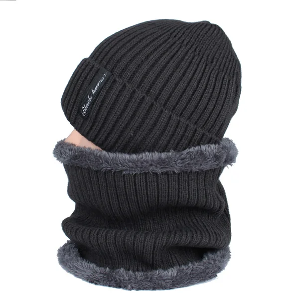 YOUBOME модные зимние Skullies Beanies, вязаная шапка, шарф, женские зимние шапки для мужчин и женщин, мешковатые теплые утолщенные шапки для девочек, шапки - Цвет: gray set