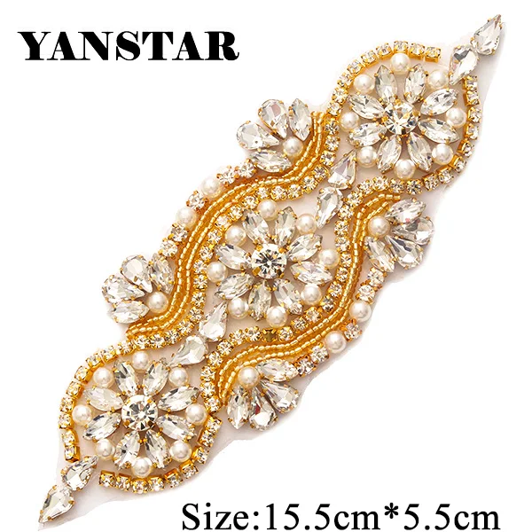 Стразы YANSTAR, 1 шт., аппликации для свадебного пояса, розовое золото, хрустальные бусины, пришивные стразы, аппликации, свадебные аксессуары - Цвет: 842Gold