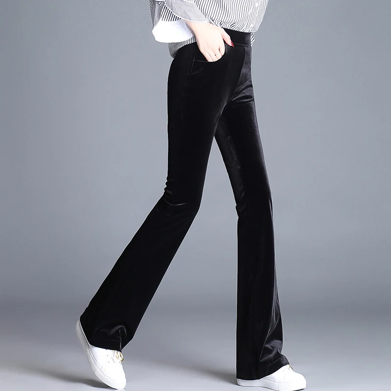 Женские брюки с высокой талией pantalon femme черные повседневные широкими штанинами в