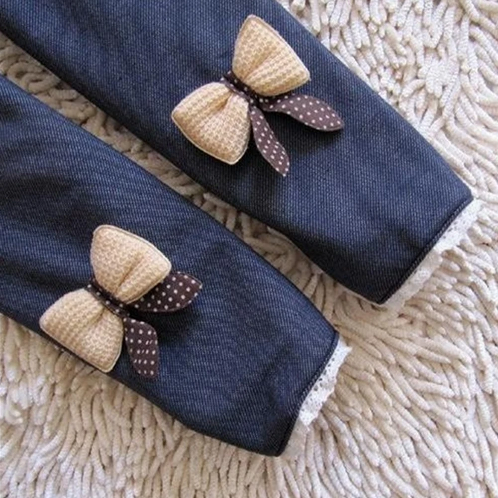 Новинка джинсы с бантом для девочек Детские хлопковые кашемировые брюки теплые