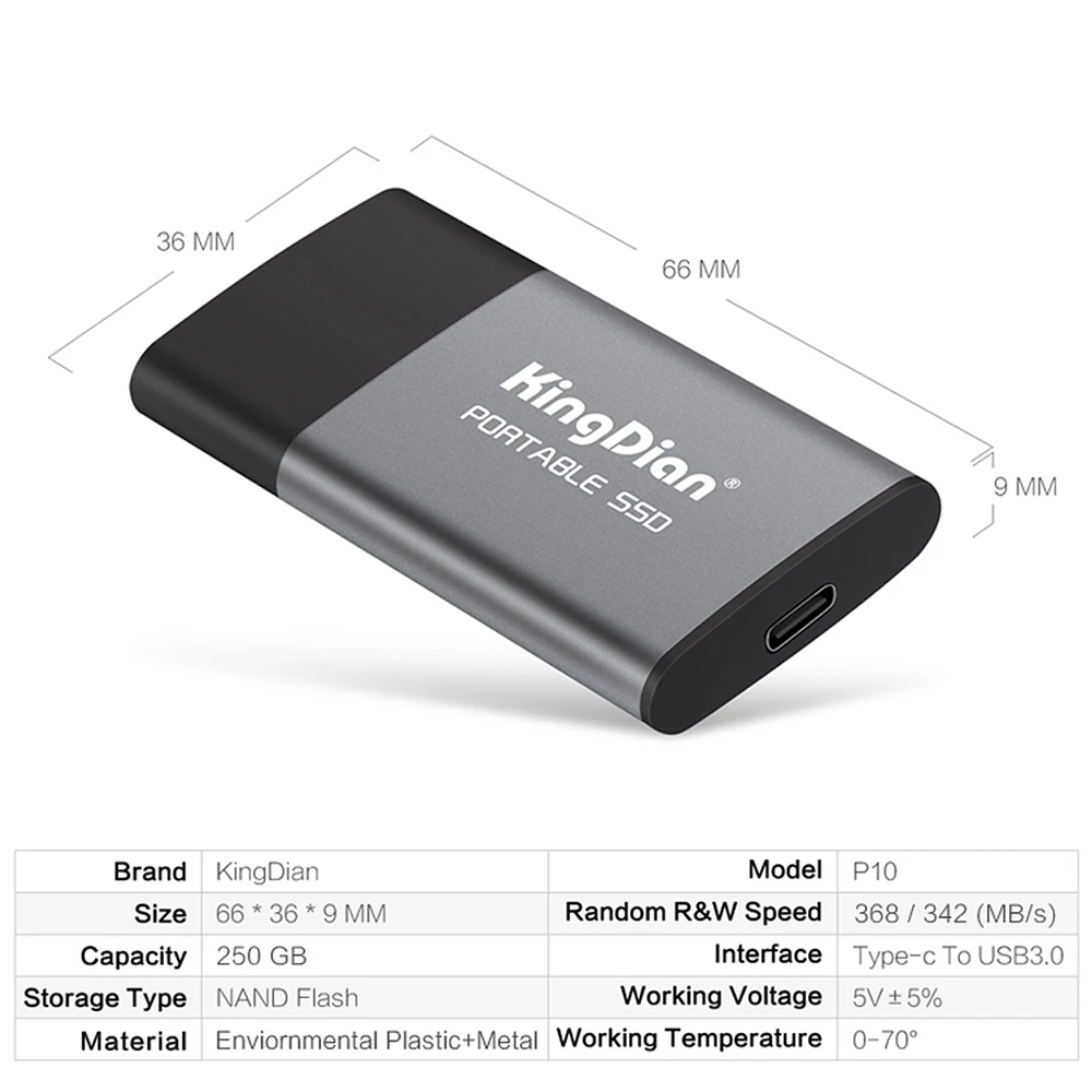 KingDian 250 ГБ 500 Гб внешний SSD типа C внешний портативный SSD жесткий диск Externo USB 3,1 Portatil Disco Duro Externo HD SSD