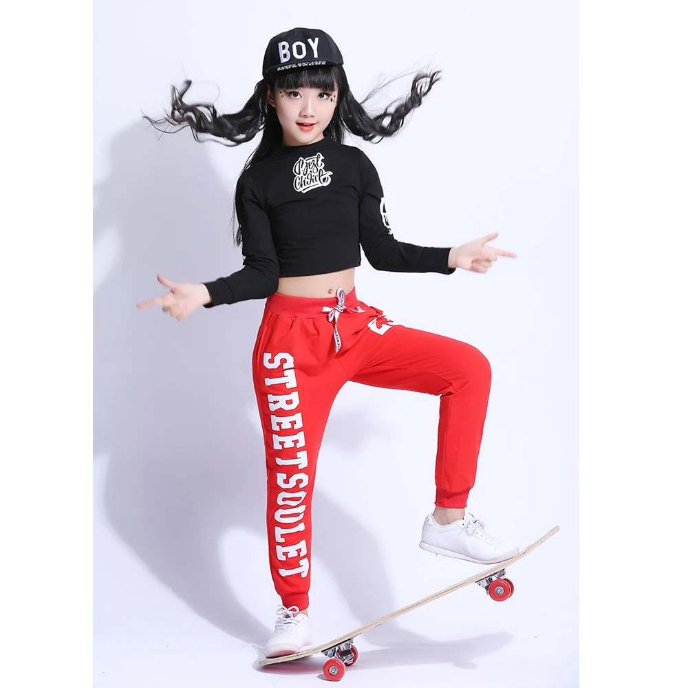 Черная модная детская одежда для джазовых танцев уличные танцевальные костюмы в