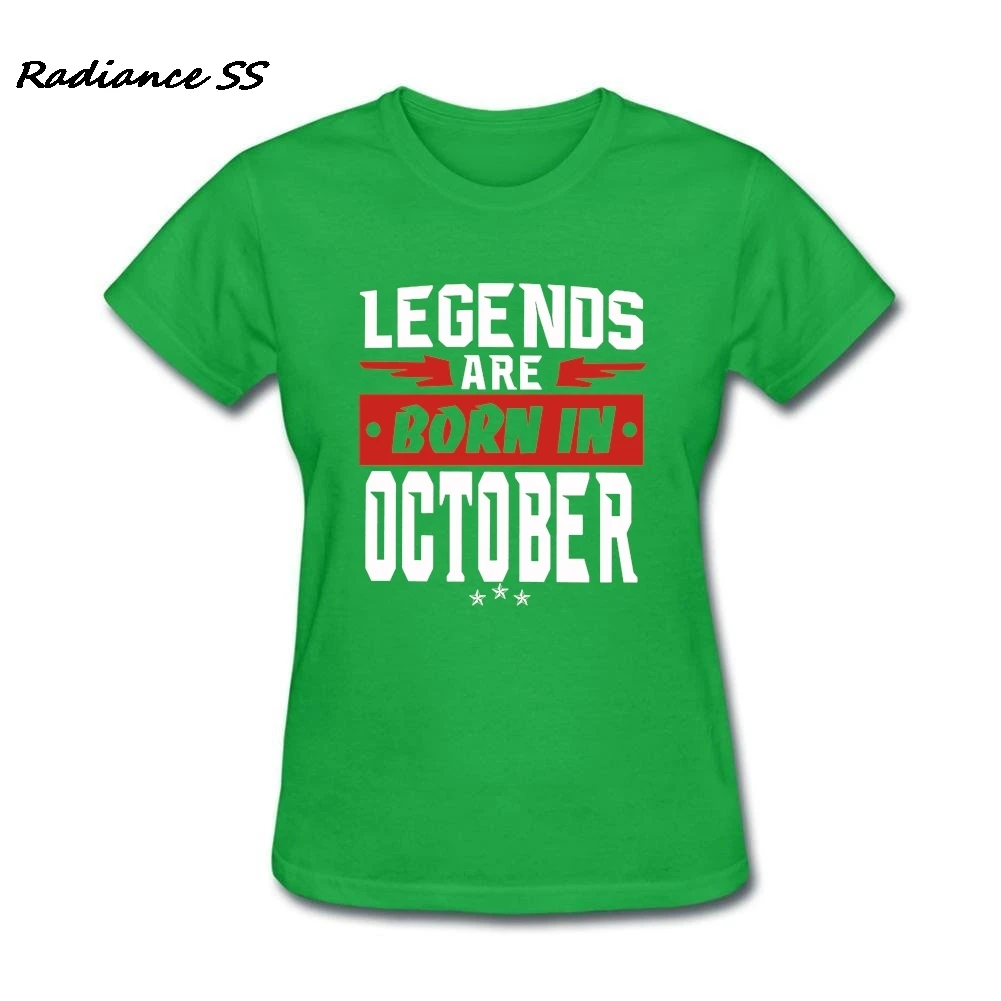 Женская футболка с коротким рукавом LEGENDS ARE BORN IN OCTOBER подарок на день рождения