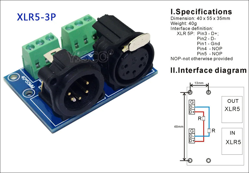 Led CH dmx512 диммер Декодер контроллер терминал адаптер 5 core XLR до 3 core XLR, ADDR2, RJ45-3P, XLR5-3P - Цвет: XLR5-3P