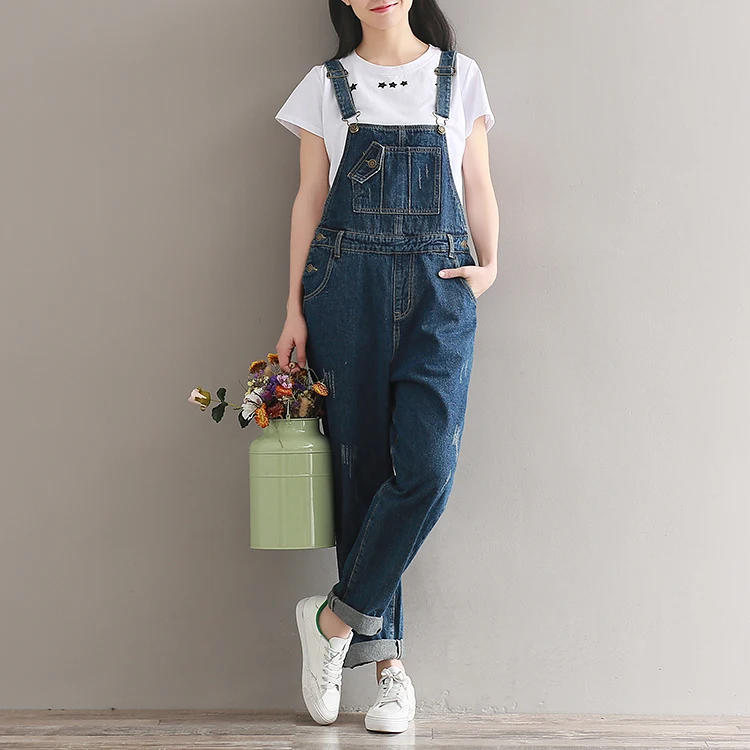 

2018 Women Jeans Jumpsuit Female Wide Leg Rompers Casual Basic Denim Pants Large Size Leisure Loose Fit Overalls Bib Jeans